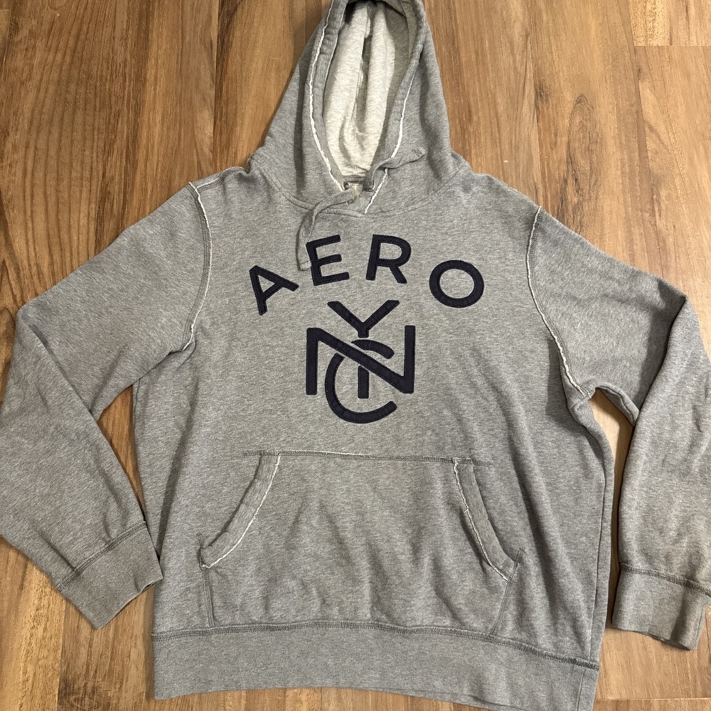 Vintage Y2K Aeropostale‎ Hoodie Stitched NYC Gray Men's L